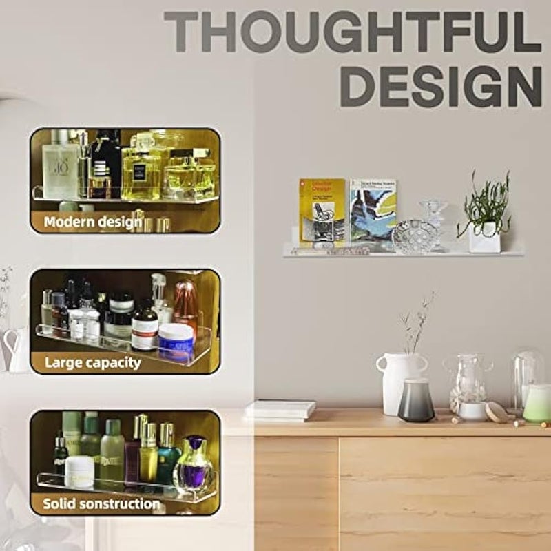 15 Inch Clear Shelves,Acrylic Bookshelf,Acrylic Shelves for Wall Storage,Nail Polish Organizer Wall,Display Shelf Organizer for Bathroom, Living Room, Bedroom, Kitchen, Room Decor - Image 5